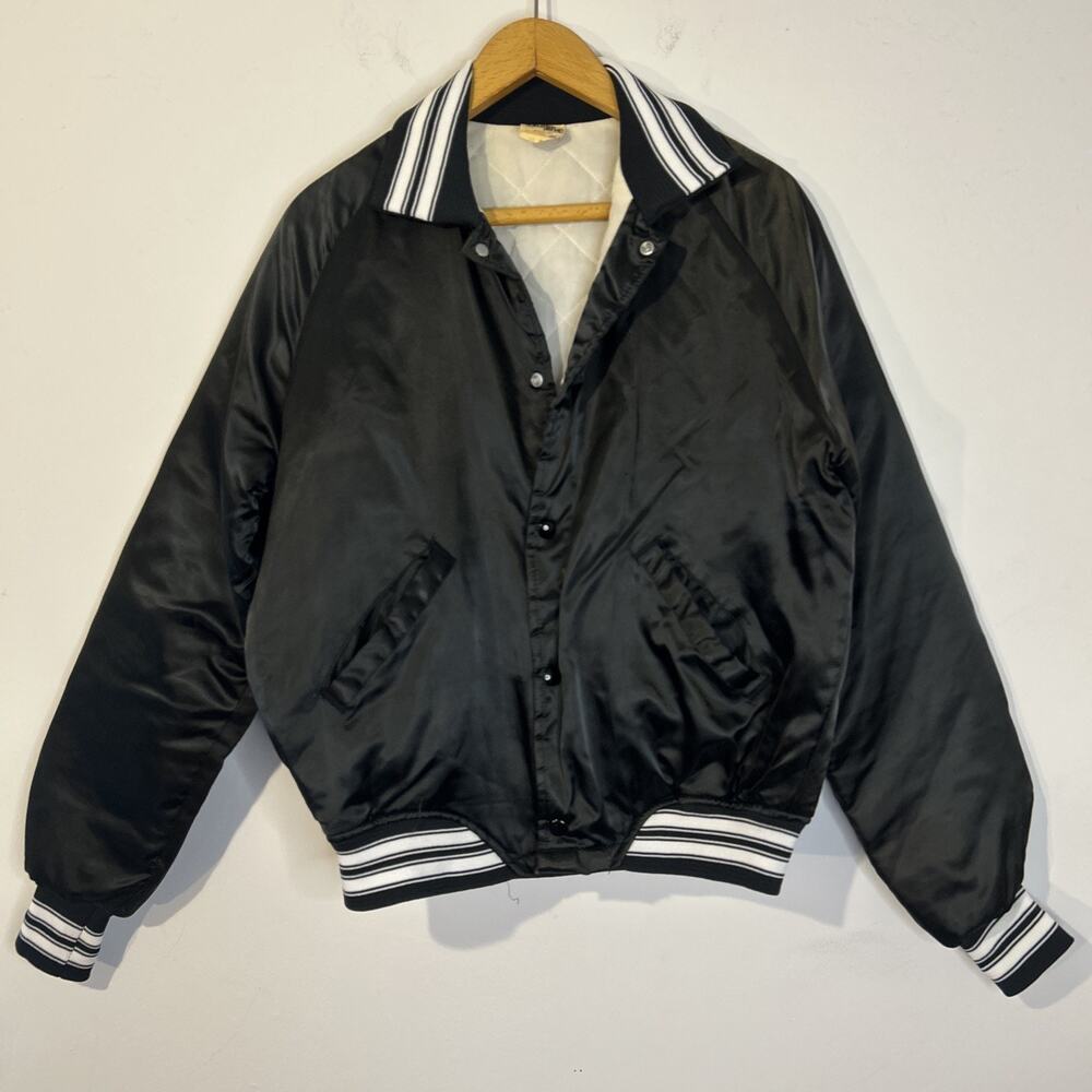 Vintage WRAL 101 FM Black Satin Bomber Jacket - Raleigh NC Radio Station Size M